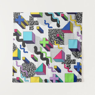 Tenture Formes géométriques multicolores, motif rétro.