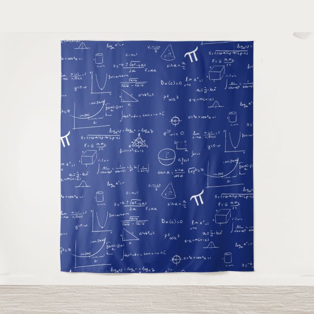 Tenture Formules et équations mathématiques bleu royal (Devant)
