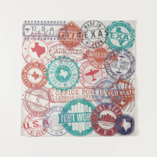 Tenture Fort Worth Texas Set of Stamps. Travel Stamp. Made