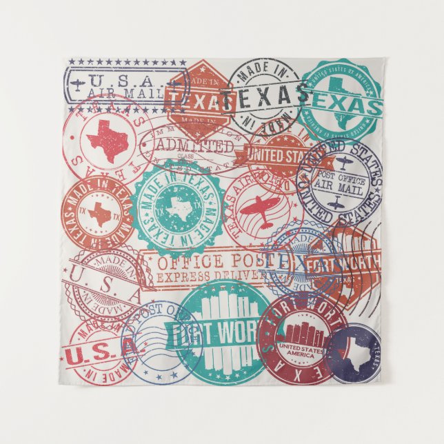 Tenture Fort Worth Texas : timbres de voyage. (Devant)