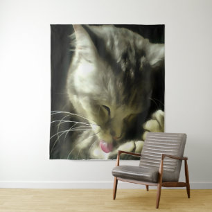 Tenture Fourrure Douce Et Douce Et Purée D'Un Chat Gris
