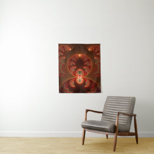 Tenture Fractale orange rouge moderne abstraite lumineuse