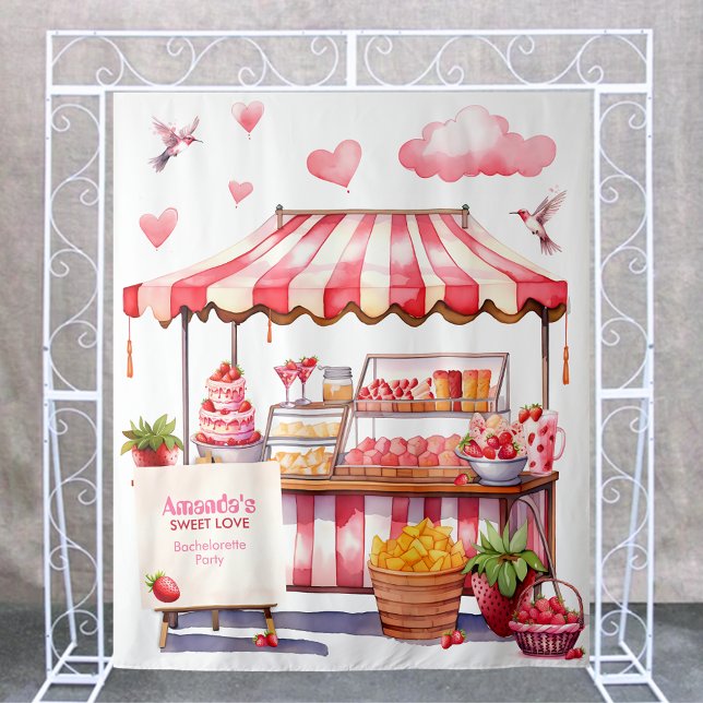 Tenture Fraise stand Party Contexte Photobooooooth (Country Strawberry market fair stand bachelorette bridal shower name wall backdrop photobooth pink)