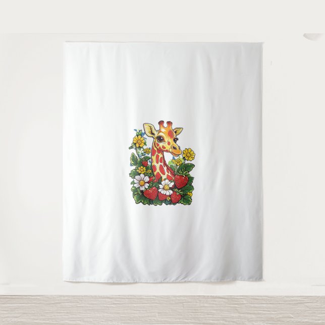 Tenture Fraises et fleurs de girafe Gira mignonne graphiqu (Devant)