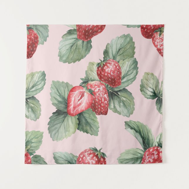 Tenture Fraises mûres d'été : Aquarelle rose (Devant)