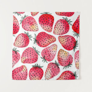 Tenture Fraises peintes à l'aquarelle et à l'encre