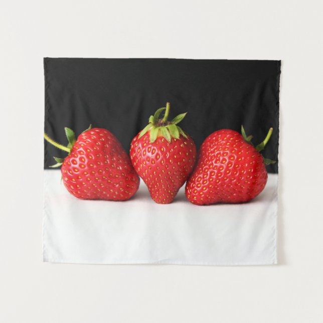 Tenture Fraises sur noir sur blanc wtcnm (Devant (Horizontal))