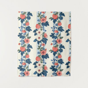 Tenture Fraises vintages et Feuilles bleus motif floral