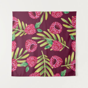 Tenture Framboises aquarelles : motif de fruits rouges.