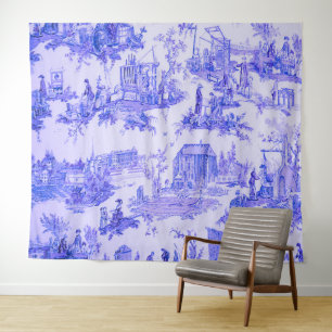 Tenture Français Bleu Blanc Toile Chinoiserie Style Rustiq