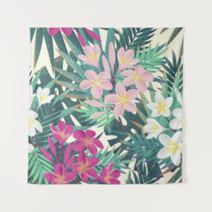 Tenture Frangipani Tropical : Vintage rose-blanc.