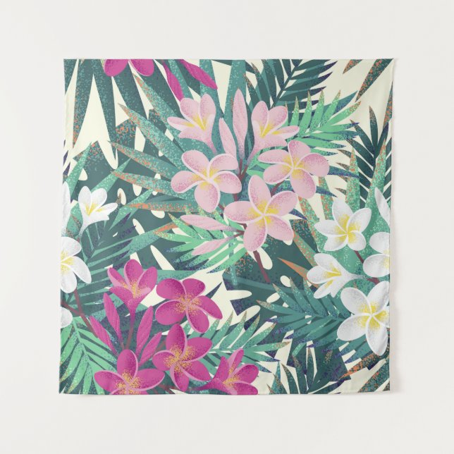 Tenture Frangipani Tropical : Vintage rose-blanc. (Devant)