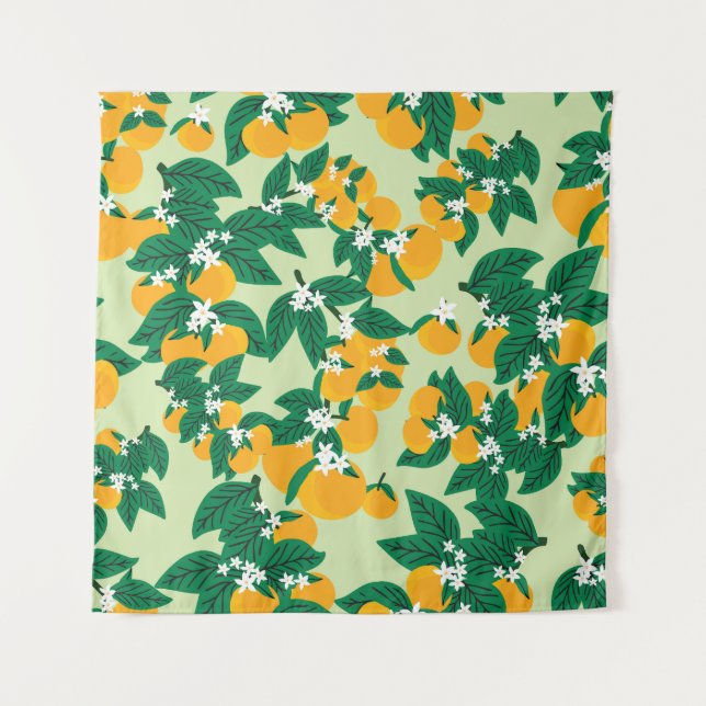 Tenture Fruit orange : motif vintage vert. (Devant)