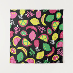 Tenture Fruit transparent vintage motif noir vert jaune