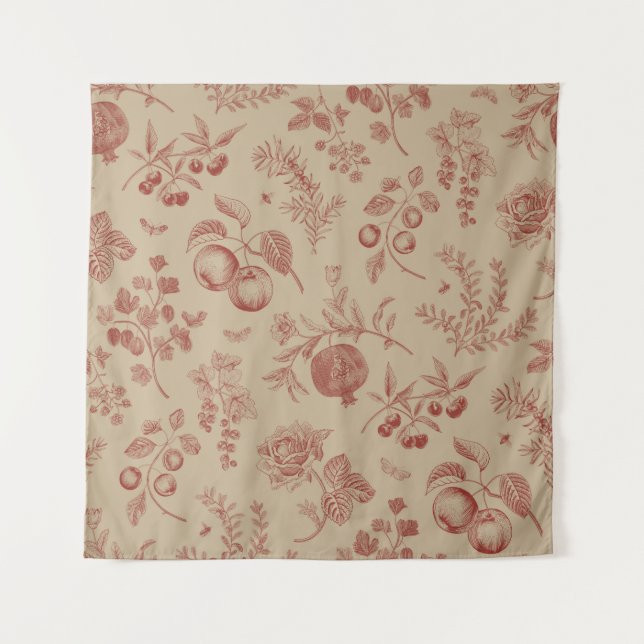 Tenture Fruits, baies et fleurs. Motif transparent à l'aut (Devant)