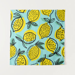 Tenture Fruits de citron : motif vintage été.