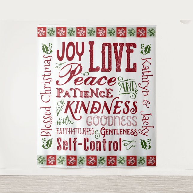 Tenture Fruits de Noël de l'Esprit Monogramme vert rouge (Devant)