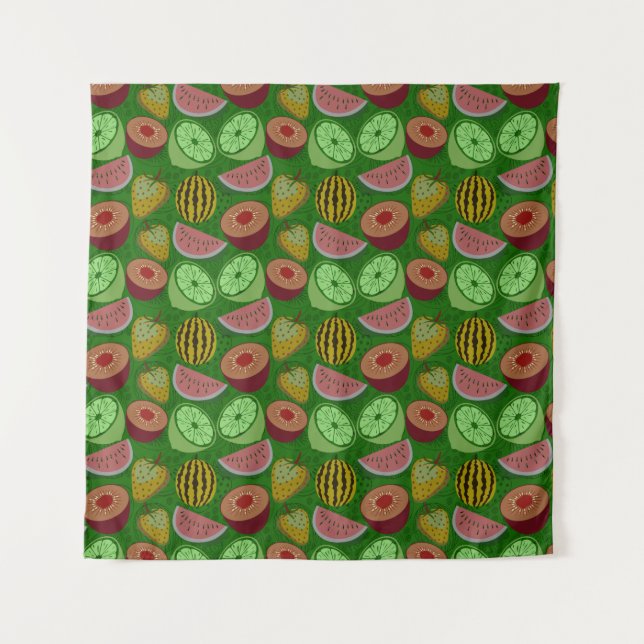 Tenture Fruits tropicaux motifs et vert arrière - plan (Devant)