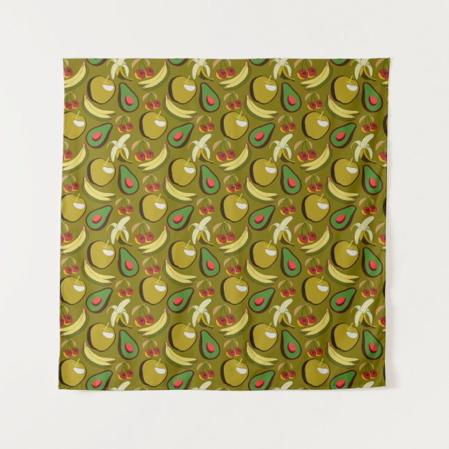 Tenture Fruits tropicaux sans soudure motif jaune (Devant)