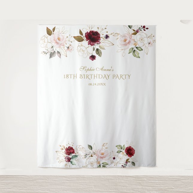 Tenture Fuchsia Bourgogne Or Fleurs 18 Anniversaire Access (Devant)