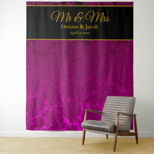 Tenture Fuchsia Élégant Rose Doré Noir Fond pour Mr & Mrs