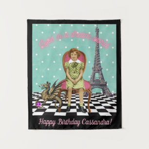 Tenture Funky Vintage Girl personnalisable Anniversaire