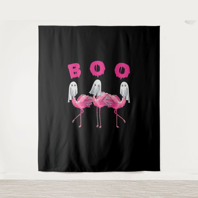 Tenture Funny Ghost Flamingo Boo Halloween Costume Toxits (Devant)