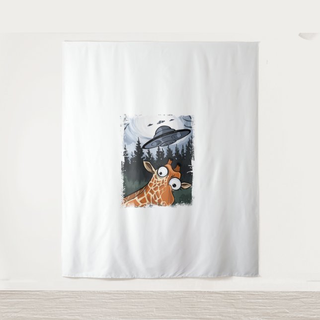 Tenture Funny Giraffe UFO Zoo Animal Weird Meme Graphique  (Devant)