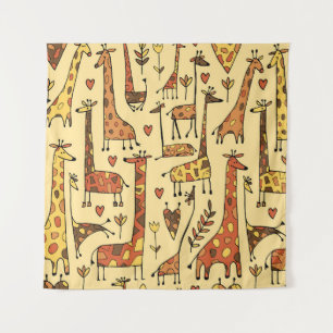 Tenture Funny giraffes sketch, seamless pattern your desig
