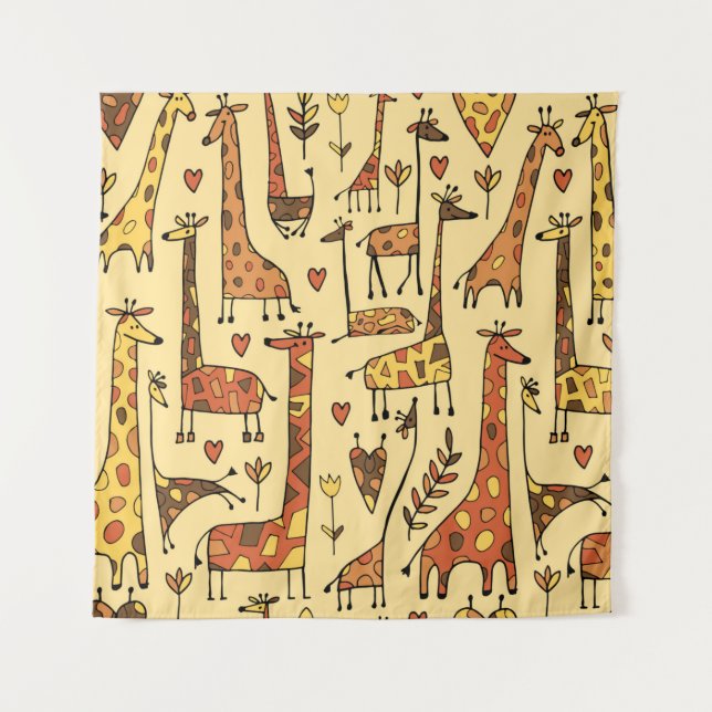 Tenture Funny giraffes sketch, seamless pattern your desig (Devant)