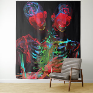 Tenture Fusion d'art avec embrassade de squelette néon