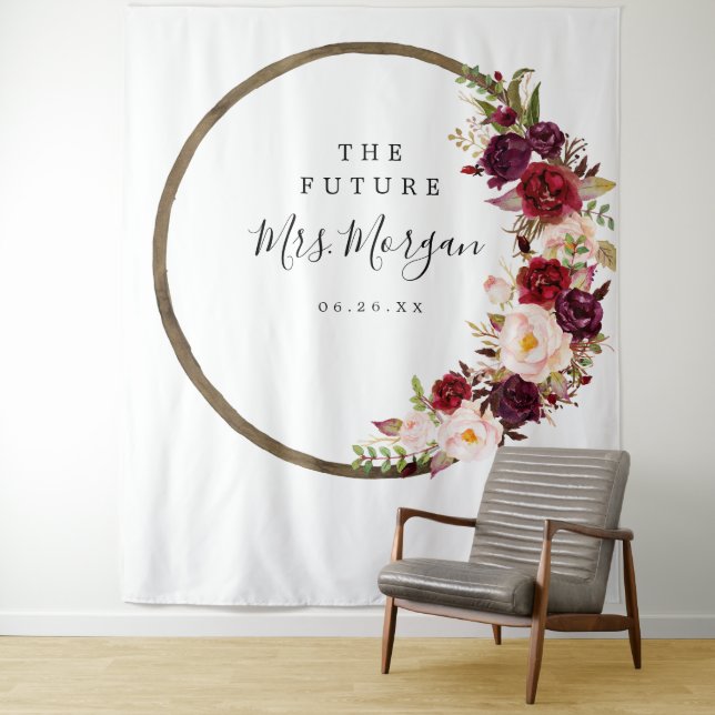 Tenture Future Mrs Bridal Shower Backdrop Boho Burgundy (En situation)