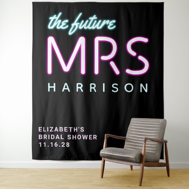 Tenture Future Mrs Neon Lights Black Voile de Mariée Tapis (En situation)