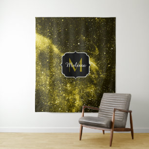 Tenture Galaxie abstraite noire jaune foncé Monogram Ping