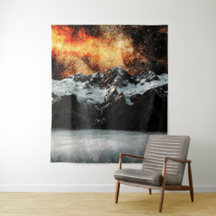 Tenture Galaxie en feu au-dessus de montagnes majestueuses