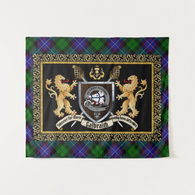 Tenture Galbraith Clan Badge & Devise avec Lions (Devant (Horizontal))