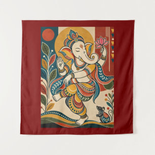 Tenture Ganesha de danse coloré - Art folklorique tribal i