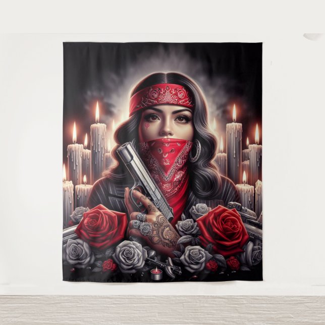 Tenture Gangster Girl Hip hop chicano art graphique (Devant)