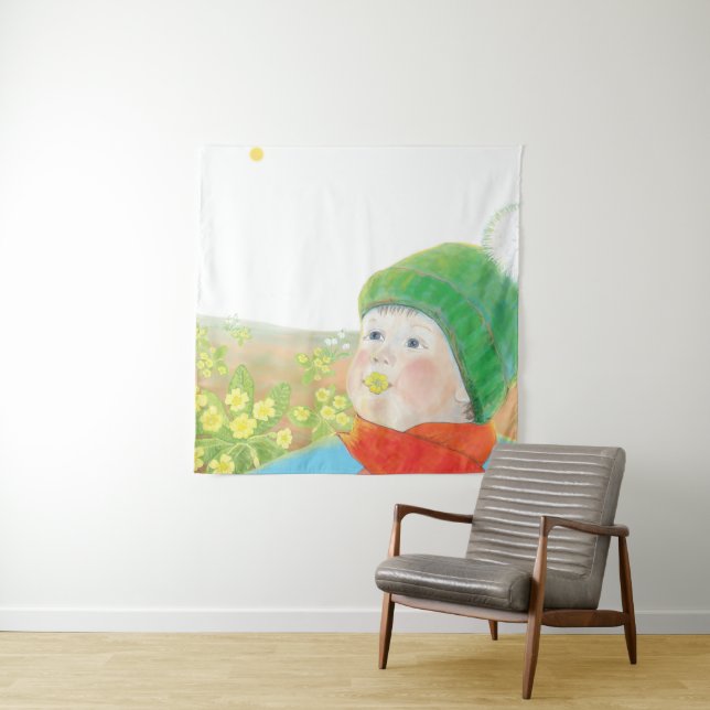 Tenture Garçon avec Primroses sauvages (En situation)