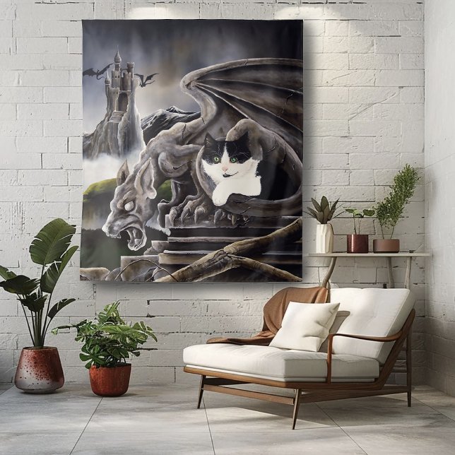 Tenture Gargoyle noir blanc (Créateur téléchargé)