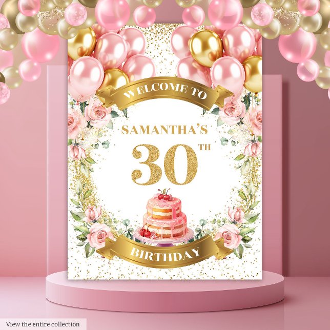 Tenture Gâteau aquarelle rose doré pour 30e anniversaire m (Lovely 30th Birthday Blush Gold Watercolor Cake Tapestry)