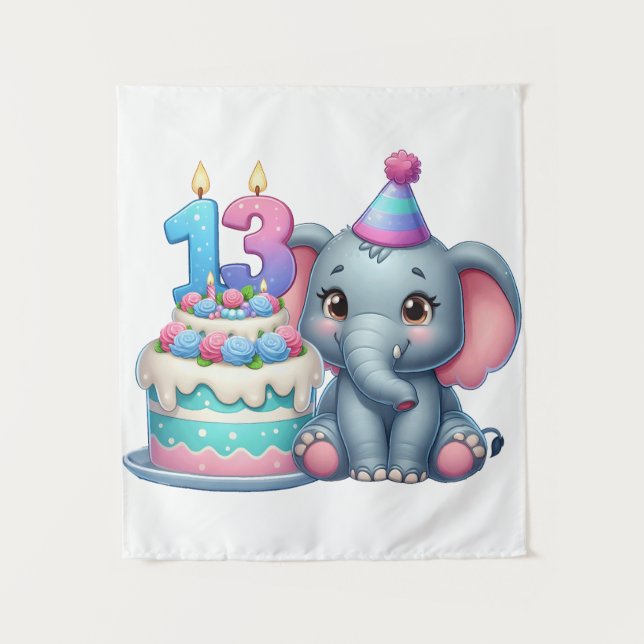 Tenture Gâteau d'éléphant pour 13e anniversaire (Devant)