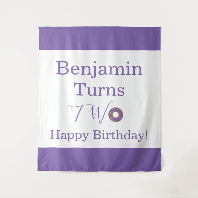 Tenture Gâteau Deux 2e Anniversaire Fête Violet Blanc Mign (Devant)
