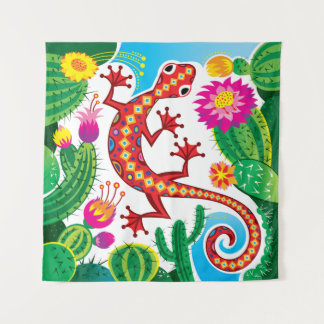 Tenture Gecko du Sud-Ouest avec Fleurs de Cactus