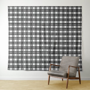 Tenture Géométrie Tartan motif noir et blanc à damiers