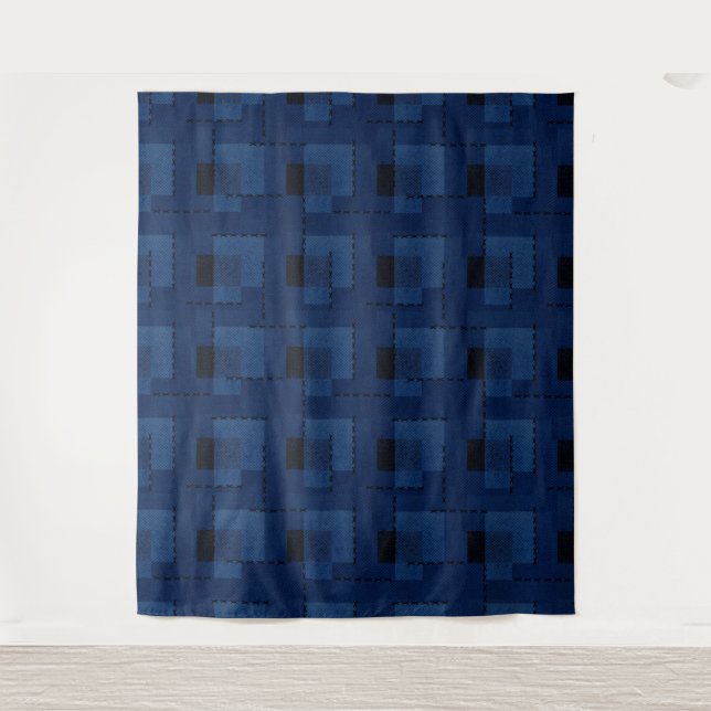 Tenture Géométrique à texture bleu foncé (Devant)