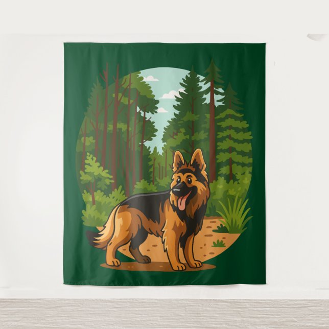 Tenture German Shepherd Forest Adventure Dog  (Devant)