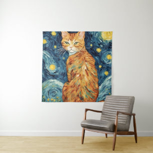Tenture Gingembre Tabby Chat dans la nuit étoilée