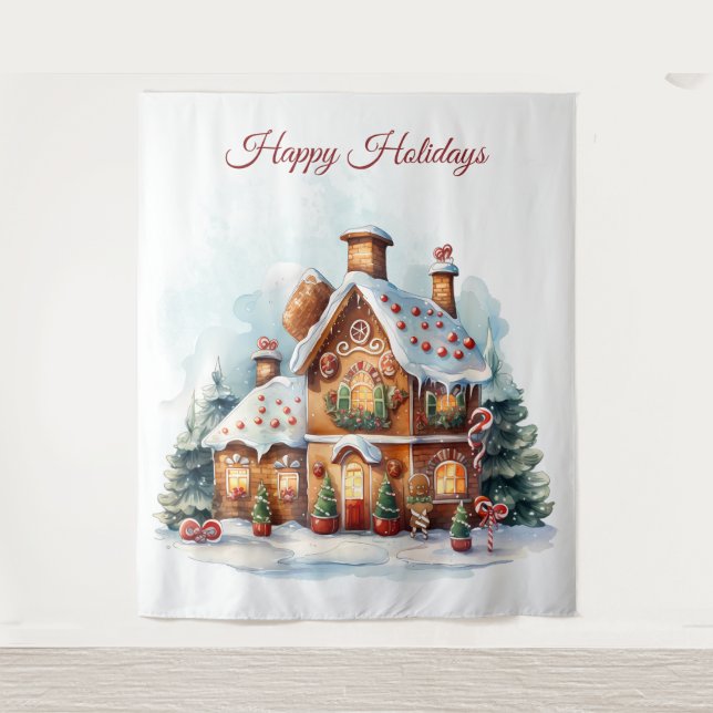 Tenture Gingerbread House Holiday Backdrop (Devant)