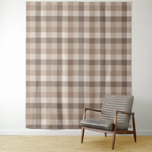 Tenture Gingham à carreaux marron terre neutre 
